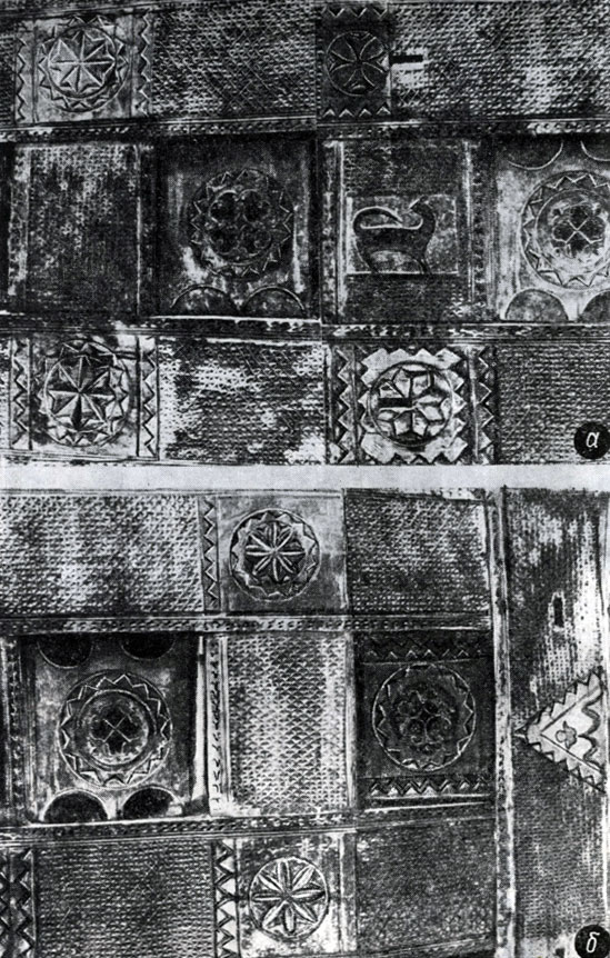 Рис. 141 а, б. Фрагменты орнамента ларя из с. Гуладты Дахадаевского р-на, XIX-XX вв