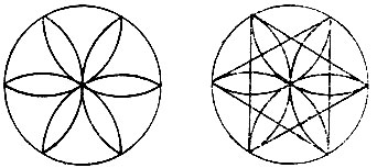 Рис. 87. Схема вычерчивания шестилепестковой или шестиконечной розетки