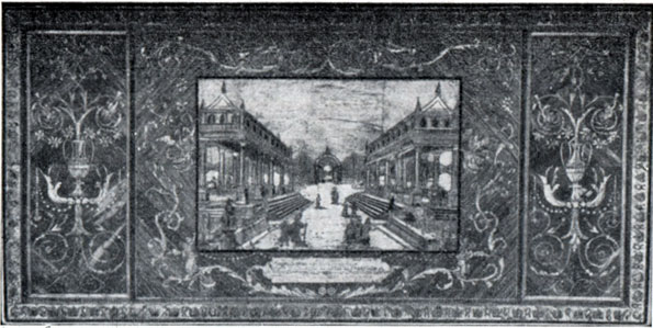88. Внешняя сторона верхней доски ломберного стола с изображением колоннады в саду турецкого султана